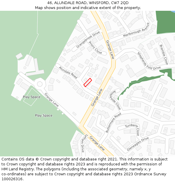 46, ALUNDALE ROAD, WINSFORD, CW7 2QD: Location map and indicative extent of plot