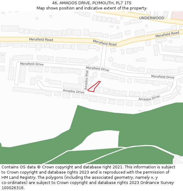 46, AMADOS DRIVE, PLYMOUTH, PL7 1TS: Location map and indicative extent of plot