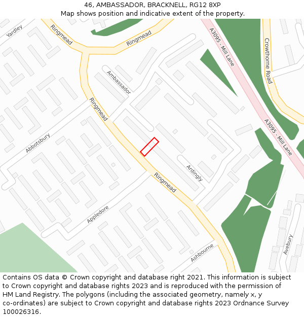 46, AMBASSADOR, BRACKNELL, RG12 8XP: Location map and indicative extent of plot