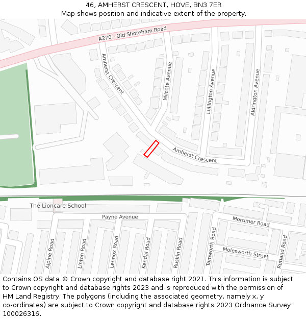 46, AMHERST CRESCENT, HOVE, BN3 7ER: Location map and indicative extent of plot