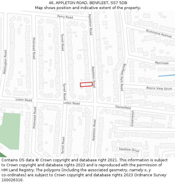 46, APPLETON ROAD, BENFLEET, SS7 5DB: Location map and indicative extent of plot