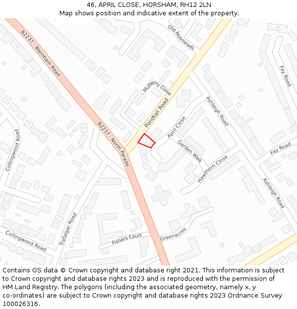 46, APRIL CLOSE, HORSHAM, RH12 2LN: Location map and indicative extent of plot