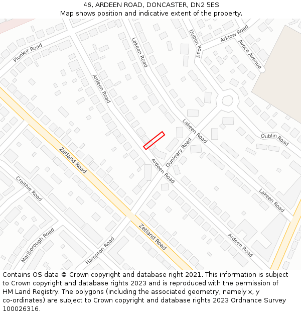 46, ARDEEN ROAD, DONCASTER, DN2 5ES: Location map and indicative extent of plot