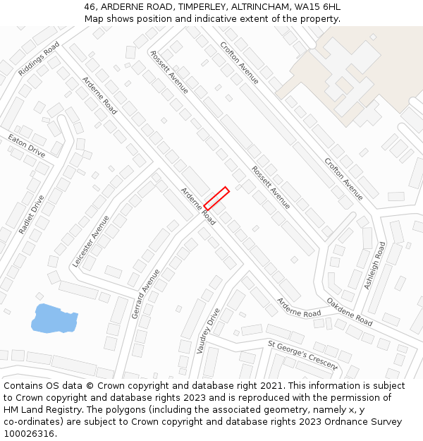 46, ARDERNE ROAD, TIMPERLEY, ALTRINCHAM, WA15 6HL: Location map and indicative extent of plot