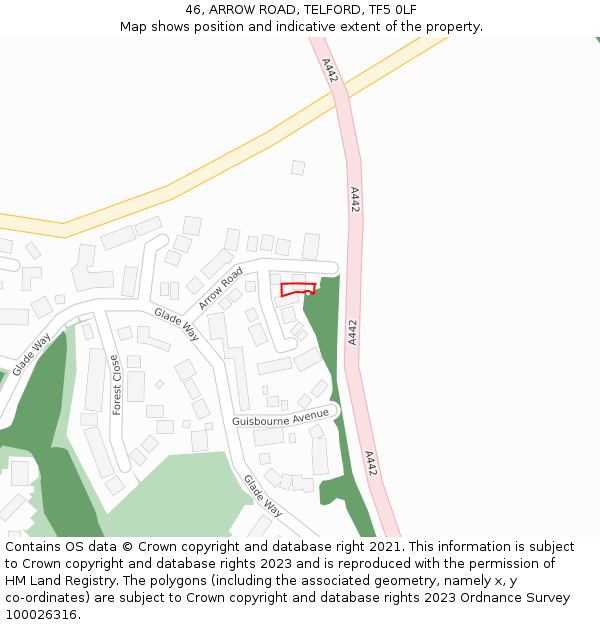 46, ARROW ROAD, TELFORD, TF5 0LF: Location map and indicative extent of plot