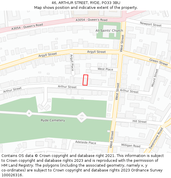 46, ARTHUR STREET, RYDE, PO33 3BU: Location map and indicative extent of plot