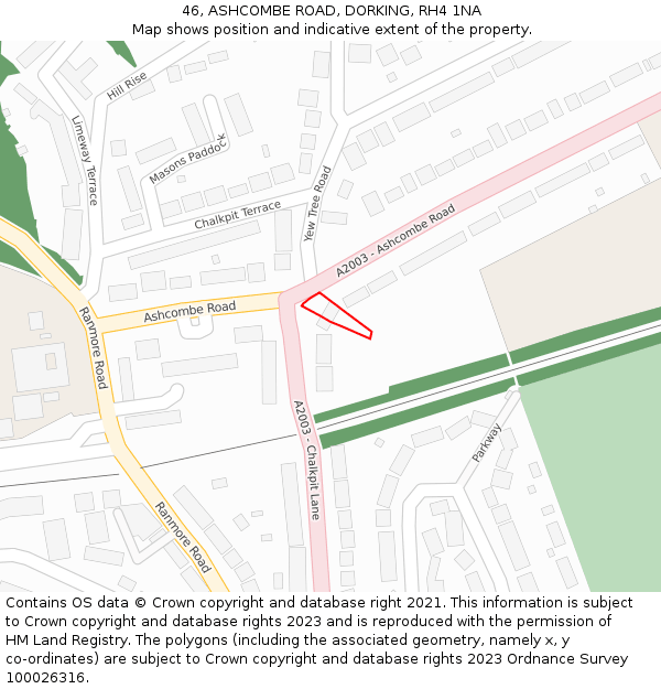 46, ASHCOMBE ROAD, DORKING, RH4 1NA: Location map and indicative extent of plot