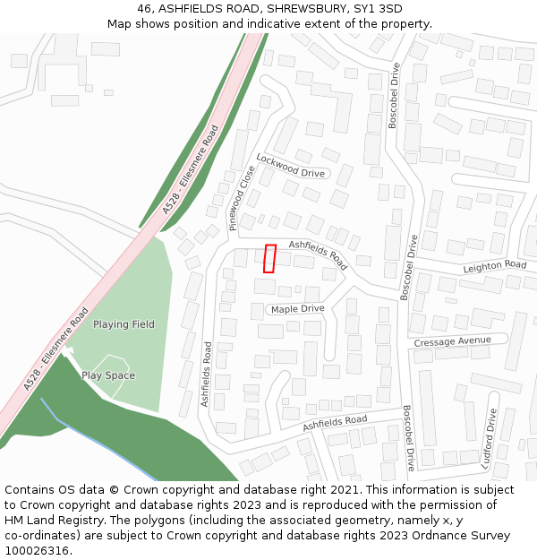 46, ASHFIELDS ROAD, SHREWSBURY, SY1 3SD: Location map and indicative extent of plot