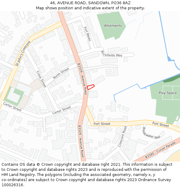 46, AVENUE ROAD, SANDOWN, PO36 8AZ: Location map and indicative extent of plot