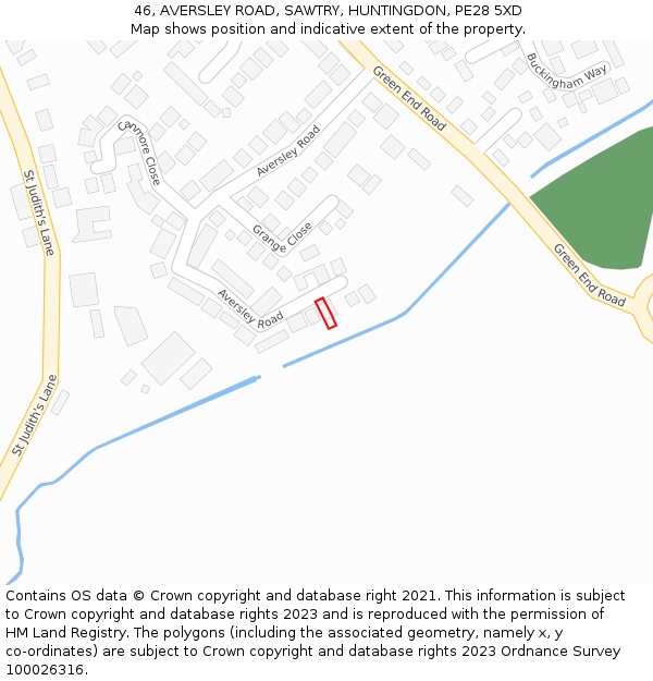 46, AVERSLEY ROAD, SAWTRY, HUNTINGDON, PE28 5XD: Location map and indicative extent of plot