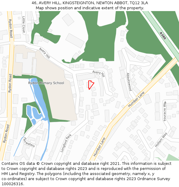 46, AVERY HILL, KINGSTEIGNTON, NEWTON ABBOT, TQ12 3LA: Location map and indicative extent of plot