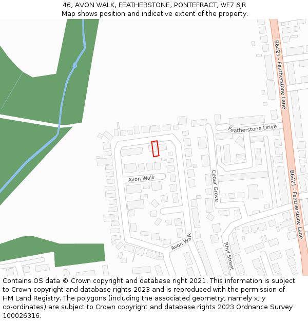 46, AVON WALK, FEATHERSTONE, PONTEFRACT, WF7 6JR: Location map and indicative extent of plot