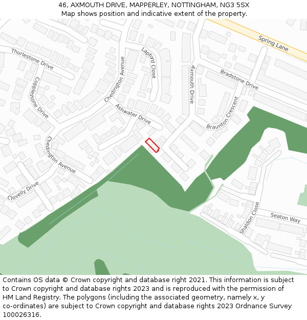 46, AXMOUTH DRIVE, MAPPERLEY, NOTTINGHAM, NG3 5SX: Location map and indicative extent of plot