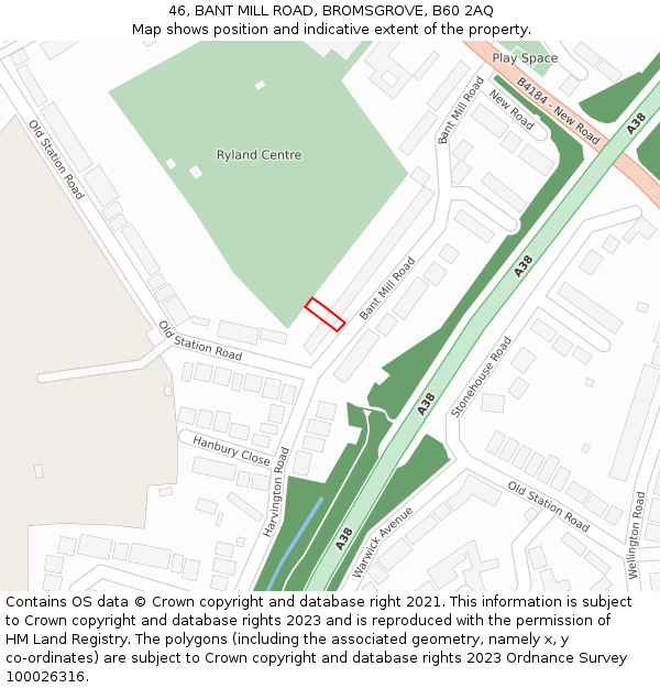 46, BANT MILL ROAD, BROMSGROVE, B60 2AQ: Location map and indicative extent of plot