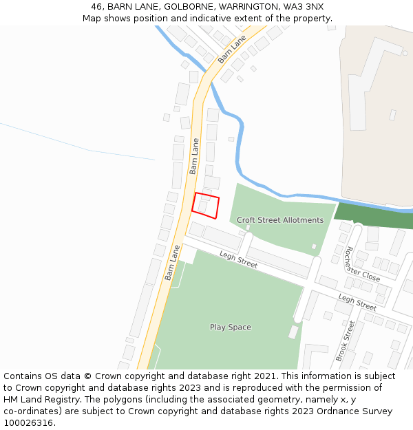 46, BARN LANE, GOLBORNE, WARRINGTON, WA3 3NX: Location map and indicative extent of plot