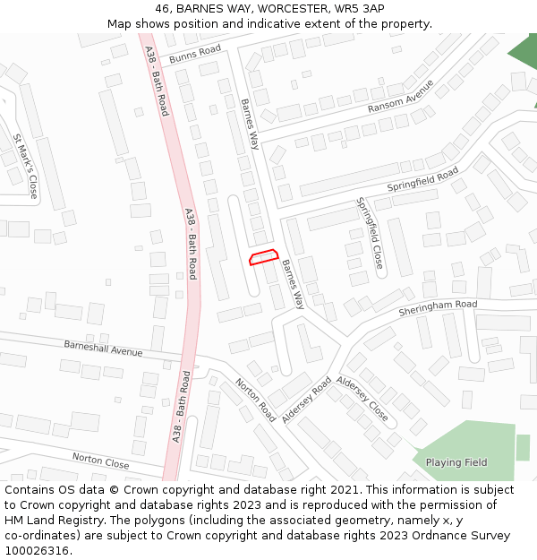 46, BARNES WAY, WORCESTER, WR5 3AP: Location map and indicative extent of plot