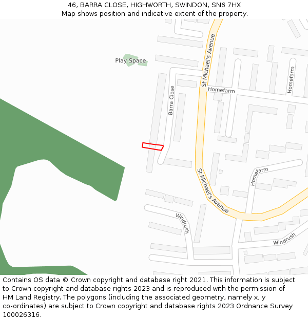 46, BARRA CLOSE, HIGHWORTH, SWINDON, SN6 7HX: Location map and indicative extent of plot