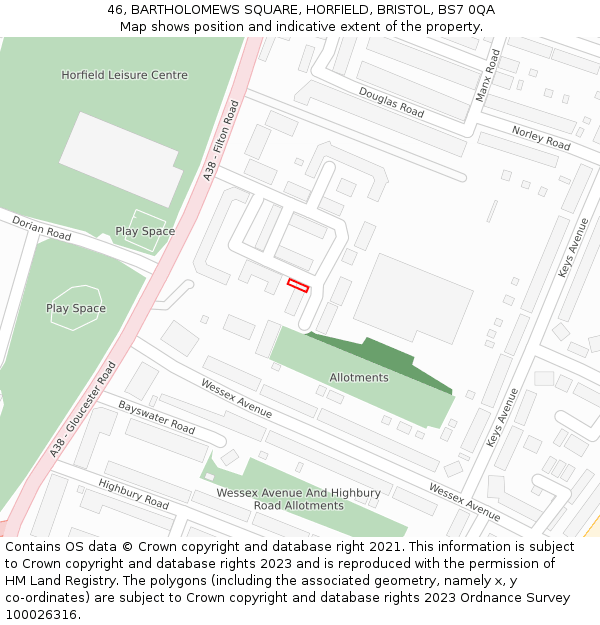 46, BARTHOLOMEWS SQUARE, HORFIELD, BRISTOL, BS7 0QA: Location map and indicative extent of plot