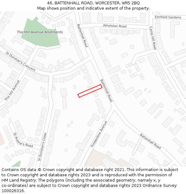 46, BATTENHALL ROAD, WORCESTER, WR5 2BQ: Location map and indicative extent of plot