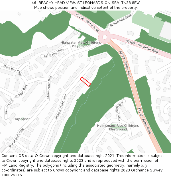 46, BEACHY HEAD VIEW, ST LEONARDS-ON-SEA, TN38 8EW: Location map and indicative extent of plot