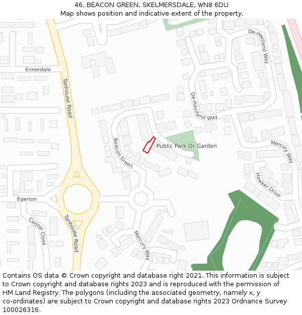 46, BEACON GREEN, SKELMERSDALE, WN8 6DU: Location map and indicative extent of plot