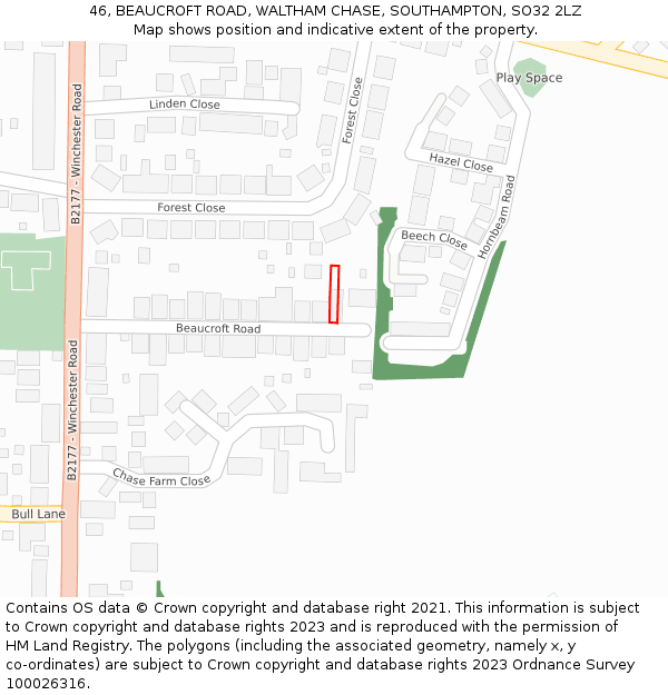 46, BEAUCROFT ROAD, WALTHAM CHASE, SOUTHAMPTON, SO32 2LZ: Location map and indicative extent of plot