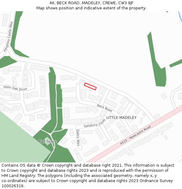 46, BECK ROAD, MADELEY, CREWE, CW3 9JF: Location map and indicative extent of plot