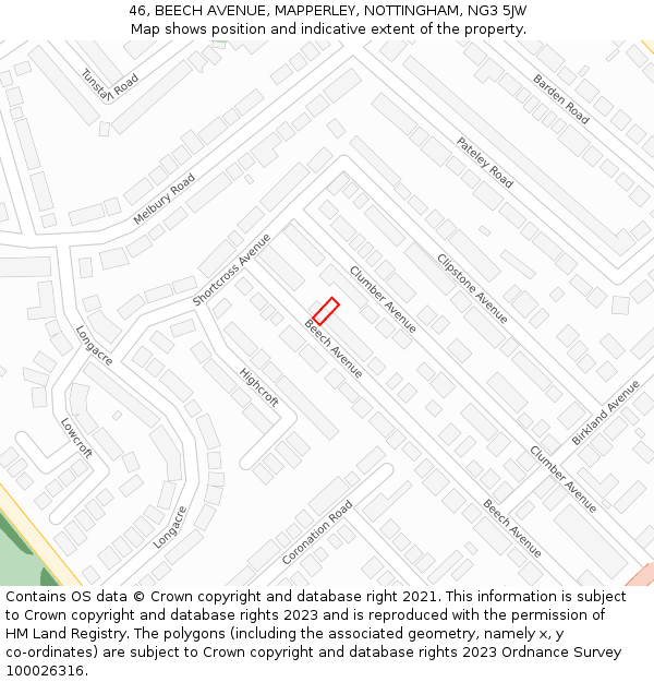 46, BEECH AVENUE, MAPPERLEY, NOTTINGHAM, NG3 5JW: Location map and indicative extent of plot