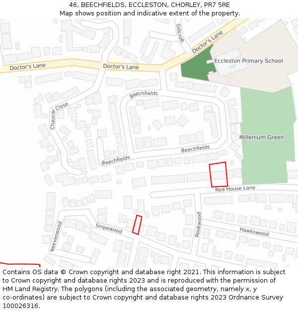 46, BEECHFIELDS, ECCLESTON, CHORLEY, PR7 5RE: Location map and indicative extent of plot