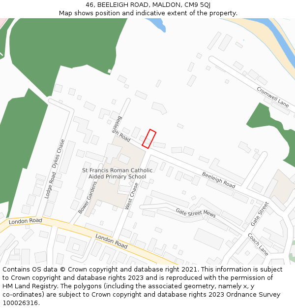 46, BEELEIGH ROAD, MALDON, CM9 5QJ: Location map and indicative extent of plot