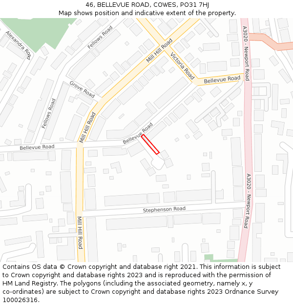 46, BELLEVUE ROAD, COWES, PO31 7HJ: Location map and indicative extent of plot