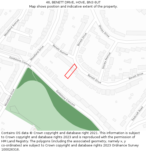 46, BENETT DRIVE, HOVE, BN3 6UT: Location map and indicative extent of plot