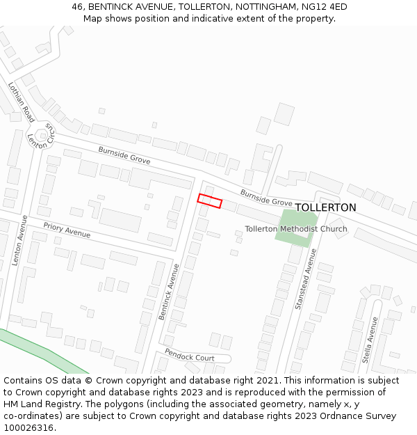 46, BENTINCK AVENUE, TOLLERTON, NOTTINGHAM, NG12 4ED: Location map and indicative extent of plot