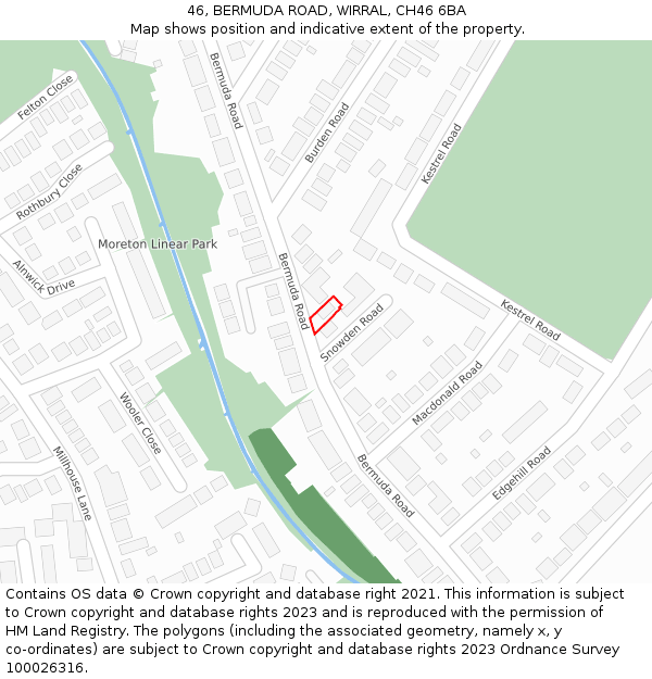 46, BERMUDA ROAD, WIRRAL, CH46 6BA: Location map and indicative extent of plot