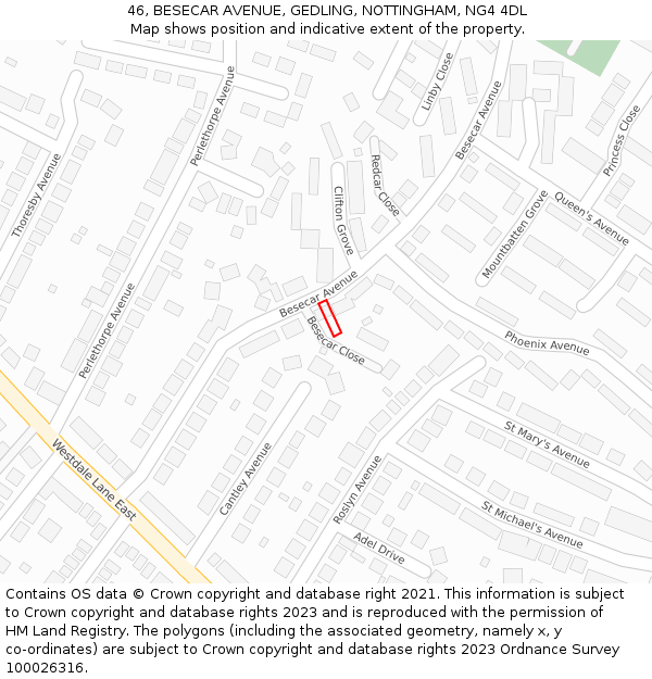 46, BESECAR AVENUE, GEDLING, NOTTINGHAM, NG4 4DL: Location map and indicative extent of plot