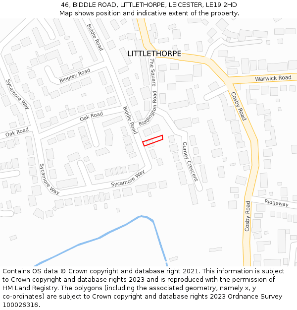 46, BIDDLE ROAD, LITTLETHORPE, LEICESTER, LE19 2HD: Location map and indicative extent of plot