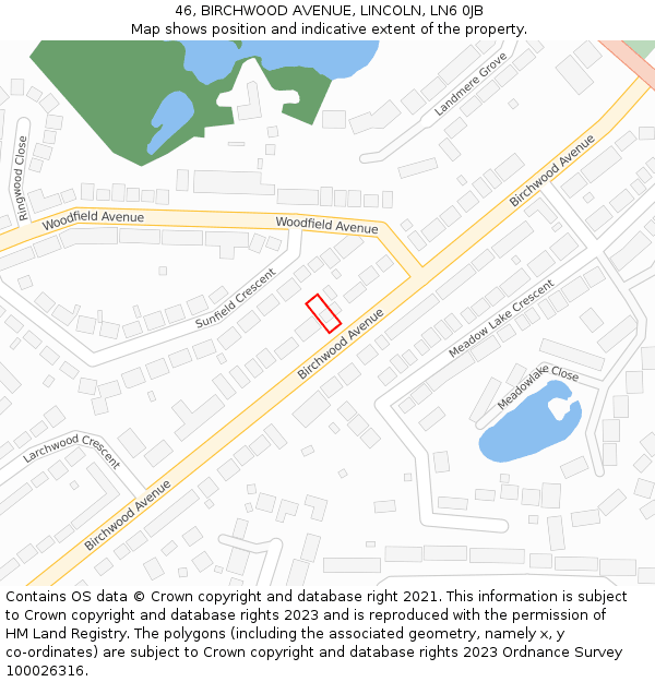 46, BIRCHWOOD AVENUE, LINCOLN, LN6 0JB: Location map and indicative extent of plot