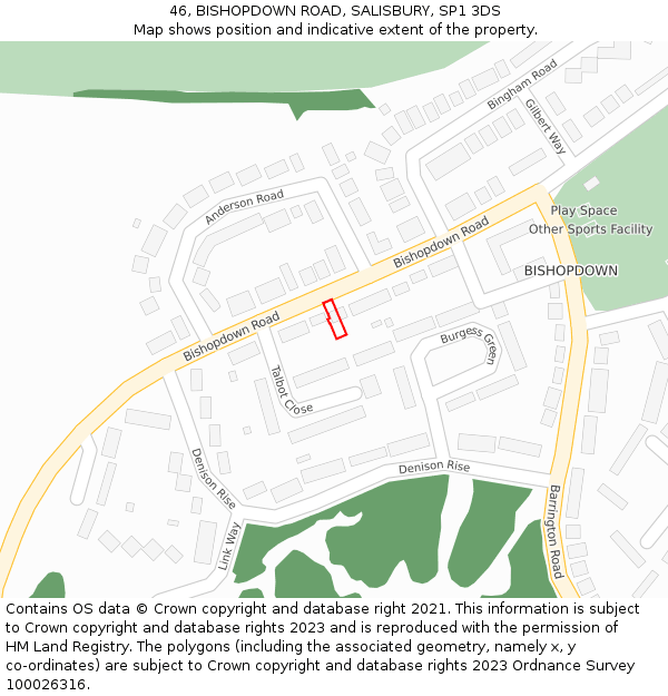 46, BISHOPDOWN ROAD, SALISBURY, SP1 3DS: Location map and indicative extent of plot