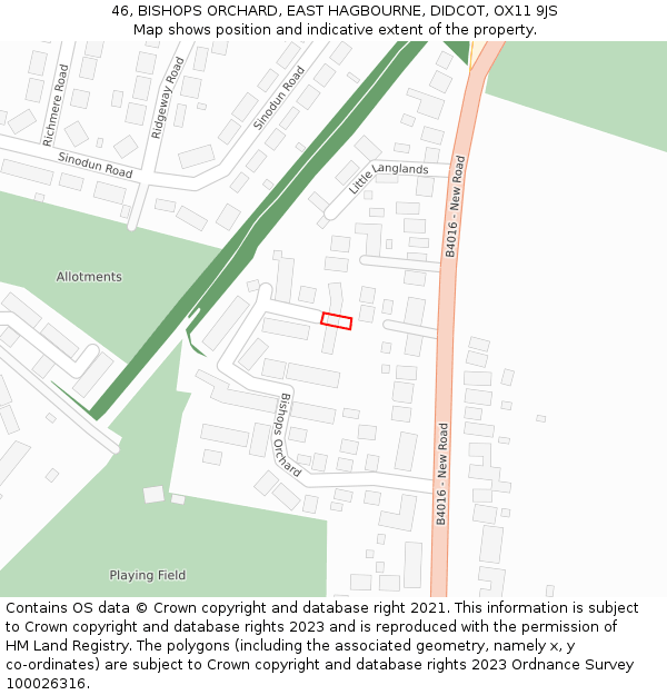 46, BISHOPS ORCHARD, EAST HAGBOURNE, DIDCOT, OX11 9JS: Location map and indicative extent of plot