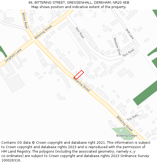 46, BITTERING STREET, GRESSENHALL, DEREHAM, NR20 4EB: Location map and indicative extent of plot