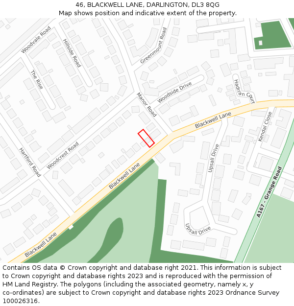 46, BLACKWELL LANE, DARLINGTON, DL3 8QG: Location map and indicative extent of plot