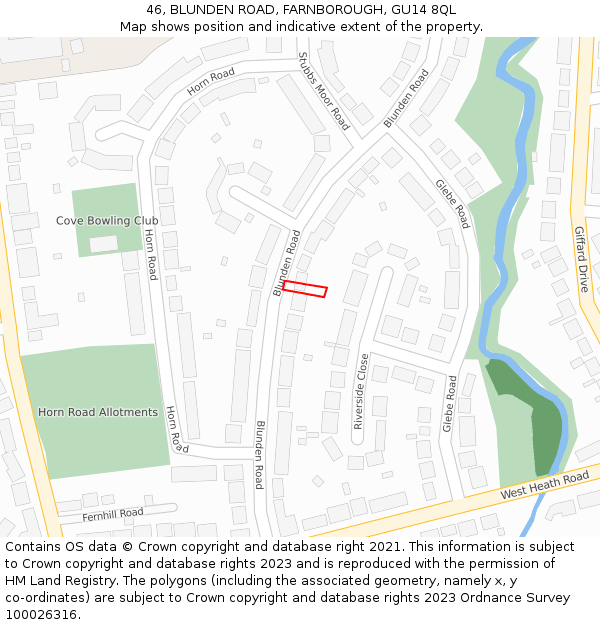 46, BLUNDEN ROAD, FARNBOROUGH, GU14 8QL: Location map and indicative extent of plot