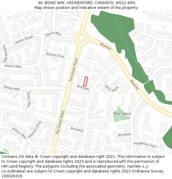 46, BOND WAY, HEDNESFORD, CANNOCK, WS12 4SN: Location map and indicative extent of plot