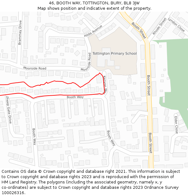 46, BOOTH WAY, TOTTINGTON, BURY, BL8 3JW: Location map and indicative extent of plot