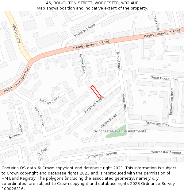 46, BOUGHTON STREET, WORCESTER, WR2 4HE: Location map and indicative extent of plot