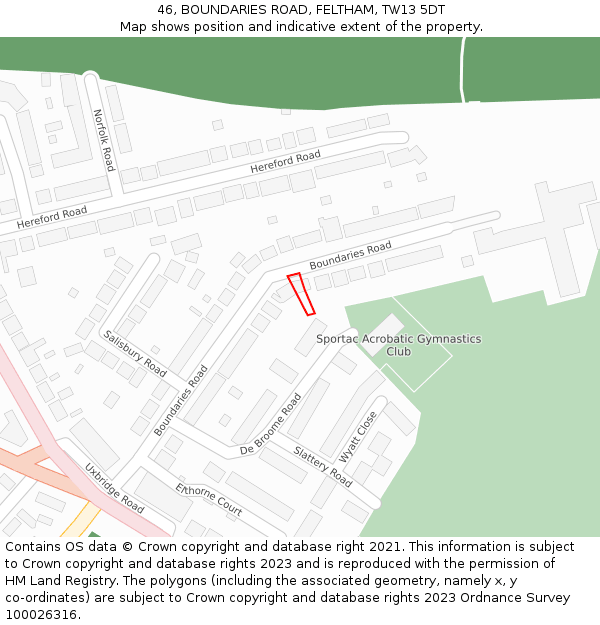 46, BOUNDARIES ROAD, FELTHAM, TW13 5DT: Location map and indicative extent of plot