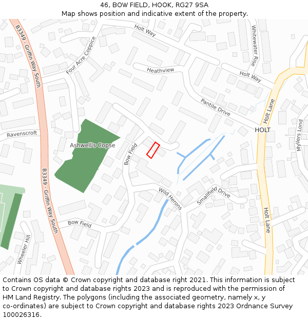 46, BOW FIELD, HOOK, RG27 9SA: Location map and indicative extent of plot