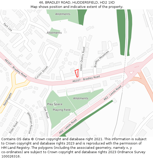 46, BRADLEY ROAD, HUDDERSFIELD, HD2 1XD: Location map and indicative extent of plot