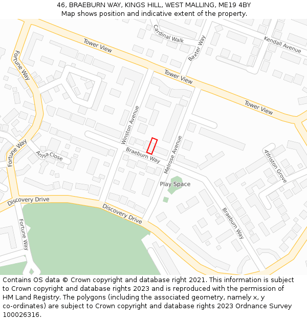 46, BRAEBURN WAY, KINGS HILL, WEST MALLING, ME19 4BY: Location map and indicative extent of plot