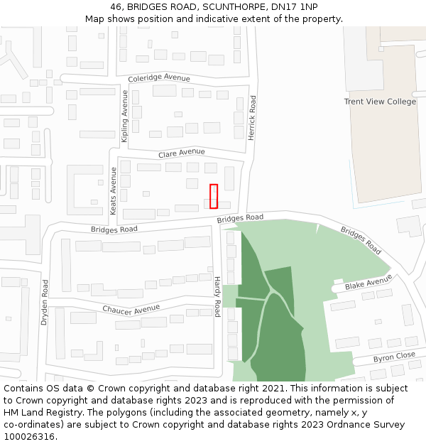 46, BRIDGES ROAD, SCUNTHORPE, DN17 1NP: Location map and indicative extent of plot